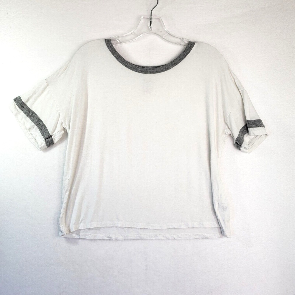 Me To We Ringer T-Shirt Womens M Relaxed Fit Short Sleeve Casual Crop Top White